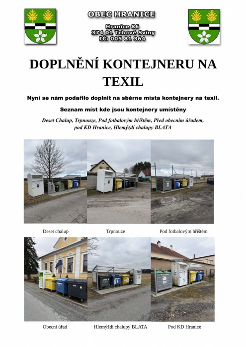 Zvýšení počtu kontejneru na textil